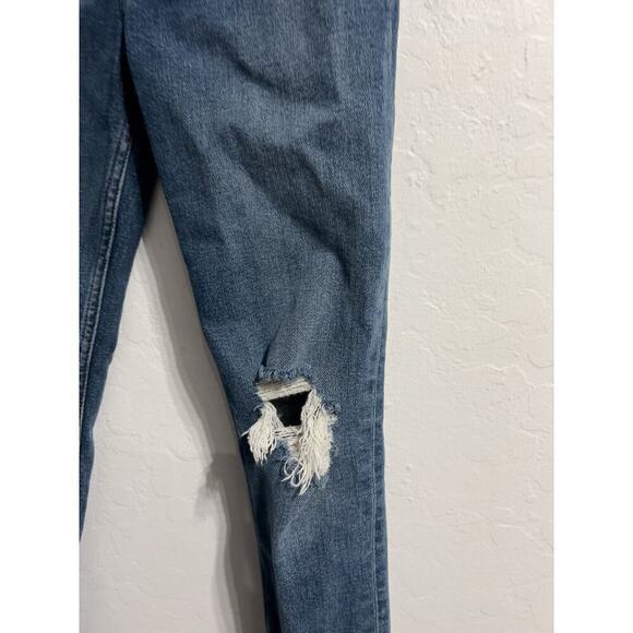Re/done Jeans Sz 24 Denim 90s Crop Ankle Slim Straight Blue Stretch Dusk Destroy - Picture 6 of 9